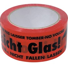 Rouleau de ruban d''avertissement rouge avec l''inscription Attention verre Ne pas laisser tomber.