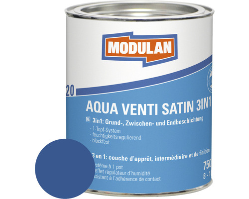 Laque MODULAN 6220 Aqua Venti satin 3en1 RAL 5010 bleu gentiane 750 ml Boîte de peinture Modulan Aqua Venti Satin 3en1