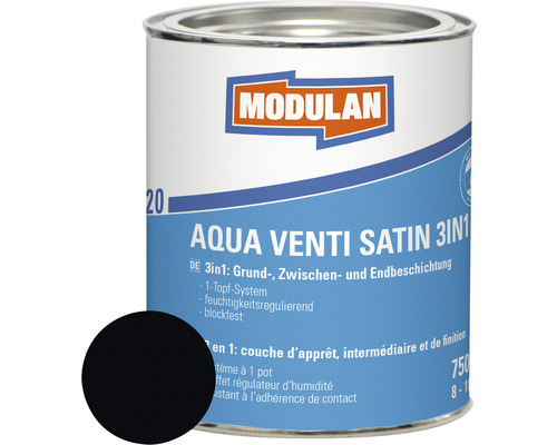 Laque MODULAN 6220 Aqua Venti satin 3en1 RAL 9005 noir foncé 750 ml