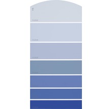 Nuancier avec différentes nuances de bleu pour les peintures d''intérieur.