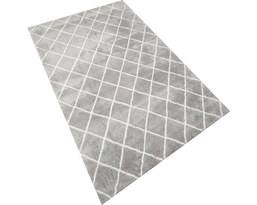 Rechteckiger grauer Teppich mit Rautenmuster
