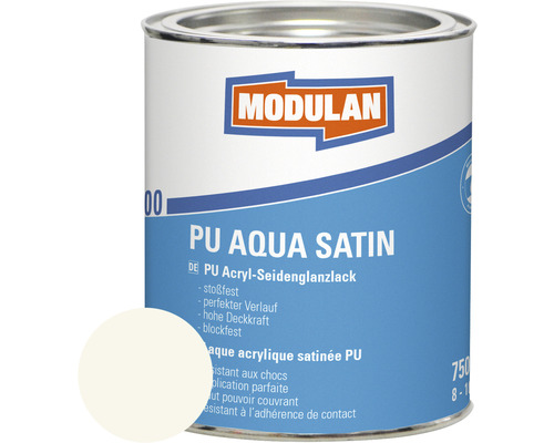 Laque MODULAN 6200 PU Aqua satin RAL 9010 blanc pur 750 ml MODULAN PU Aqua Satin laque acrylique satinée pot