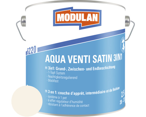 MODULAN 6220 Aqua Venti Lack Satin 3in1 RAL 9001 cremeweiß 2,5 L Modulan Aqua Venti Satin 3in1 Farbeimer