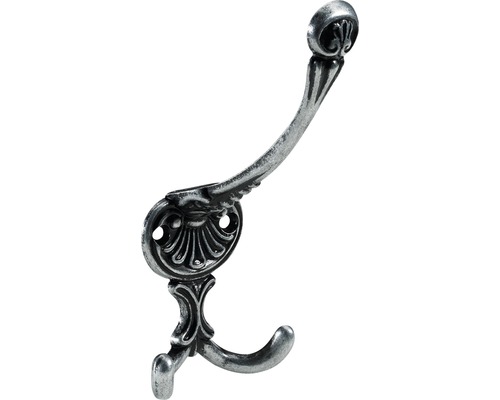 Patère 3 crochets en zinc moulé sous pression argenté bruni, Lxlxh 70/59/145 mm Patère en métal
