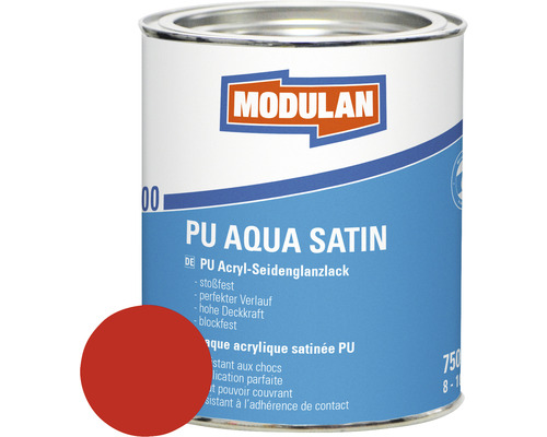 Laque MODULAN 6200 PU Aqua satin RAL 3000 rouge feu 750 ml Boîte de peinture PU Aqua Satin acrylique satinée