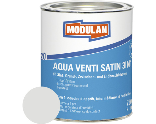 Laque MODULAN 6220 Aqua Venti satin 3en1 RAL 7035 gris clair 750 ml Boîte de laque Modulan Aqua Venti Satin 3en1