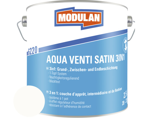 Laque MODULAN 6220 Aqua Venti satin 3en1 RAL 9010 blanc pur 2,5 l