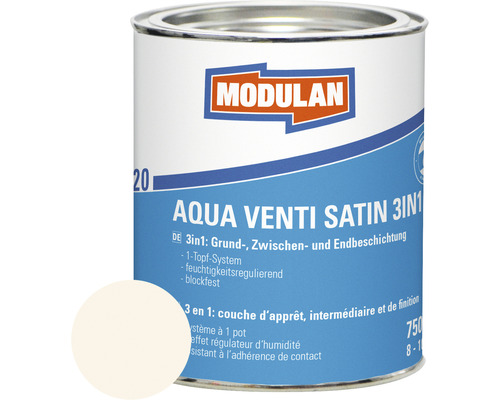Laque MODULAN 6220 Aqua Venti satin 3en1 RAL 9001 blanc crème 750 ml