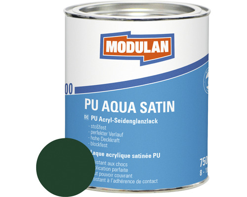 Laque MODULAN 6200 PU Aqua satin RAL 6005 vert mousse 750 ml Boîte de laque satinée PU acrylique avec exemple de couleur
