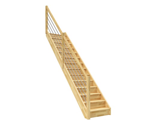 Escalier à limon latéral escalier de meunier Pertura Elenie hêtre bois lamellé-collé avec contremarches droit 14 marches / 15 pas de marche