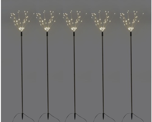 Gartenstecker Firework Lafiora H 80 cm Beleuchtungsstrecke 1200 cm Lichtfarbe warmweiß für außen und innen Betrieb über Netzstrom Kabelfarbe silber inkl. Timerfunktion Fünf LED Solarstecker für den Garten