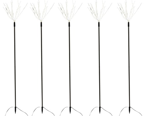 Fünf Gartenleuchten mit LED-Effekt und Erdspieß