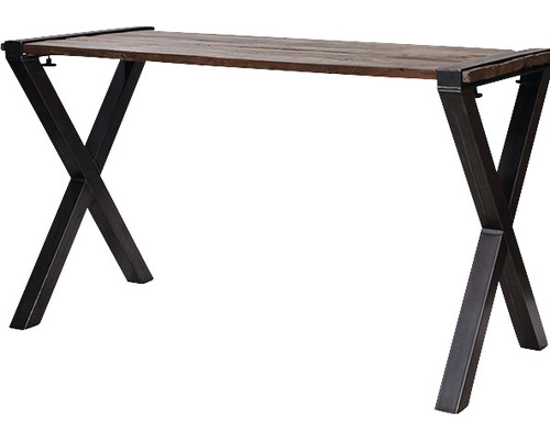 Bureau avec plateau en bois et pieds métalliques en forme de X