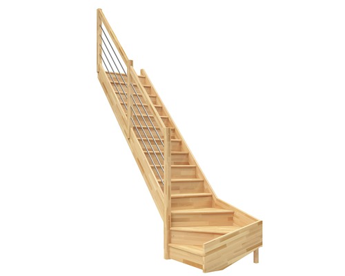 Pertura Escalier à limon latéral Elenie hêtre bois lamellé-collé avec contremarches peint 1/4 de tour en bas à gauche 83,5 cm 16 marches / 17 pas de marche rampe Reling