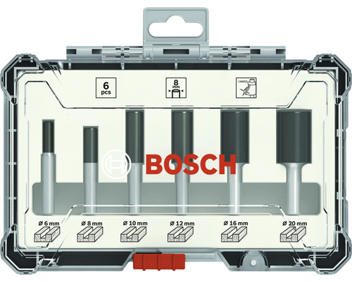 Bosch Nutfräser Set, sechs Stück, Durchmesser sechs bis zwanzig Millimeter