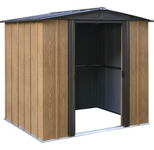 Abri de jardin avec porte ouverte