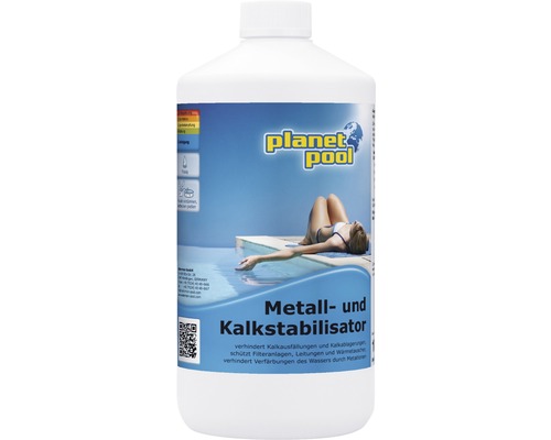 Planet Pool stabilisateur de métal et de calcaire dans une bouteille en plastique blanche