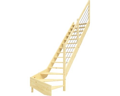 Escalier à limon latéral escalier de meunier Pertura Elenie épicéa massif sans contremarches 1/4-tournant en bas à droite 16 marches / 17 pas de marche-0