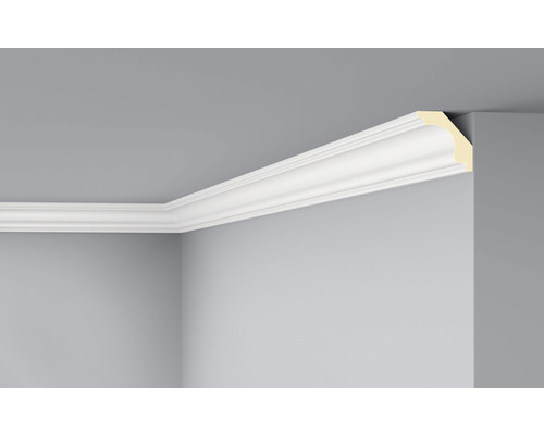 Moulure de plafond F2 1 pièce 2 m x 55 x 55 mm Vue de la pièce avec moulure décorative installée