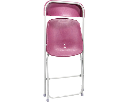 Chaise pliante repliée avec cadre en acier et assise en plastique