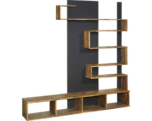 Étagère murale en bois avec fond noir pour aménagement intérieur