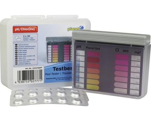 Set de test pH/Chlore + tablettes, 20 unités