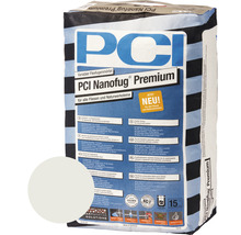Mortier à joint flexible PCI Nanofug Premium pour carrelage et pierre naturelle dans un sac de 15 kilogrammes avec échantillon de couleur