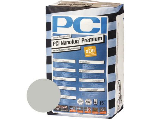 Mortier de jointoiement Flex variable PCI Nanofug® Premium pour tous les carrelages et toutes les pierres naturelles gris clair 15 kg Mortier de joint flexible PCI Nanofug Premium, sac de 15 kilogrammes