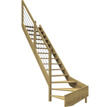 Holztreppe mit Geländer und Edelstahlseilen