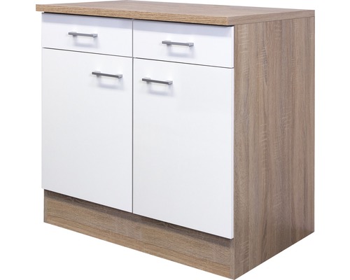 Meuble bas Flex Well Samoa blanc/chêne 80x85x60 cm avec porte pivotante