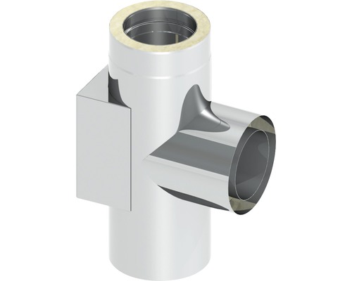 Raccord en T à 90° Jeremias Vision avec nettoyage opposé Ø130 mm Raccord en T pour tuyau de poêle en acier inoxydable