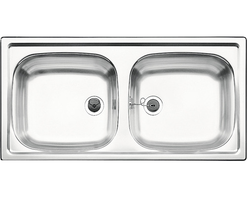 Edelstahlspüle mit zwei Becken und Stopfen