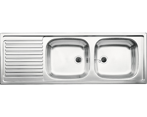 Spüle aus Edelstahl mit zwei Becken und Abtropffläche