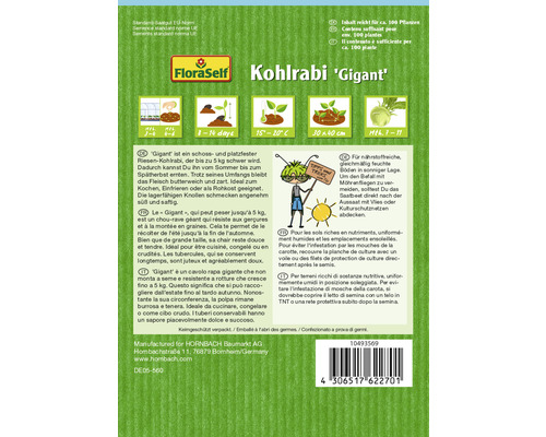 FloraSelf Kohlrabi Gigant Saatgutpackung, Inhalt reicht für circa 100 Pflanzen