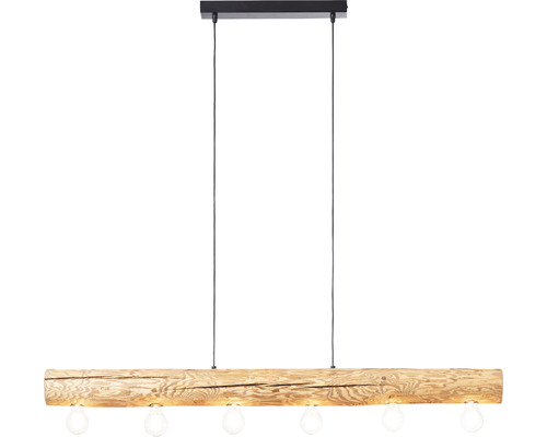 Hängelampe mit fünf Leuchten in Holzoptik