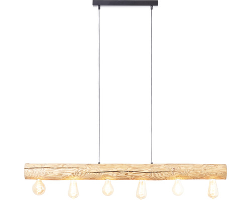 Hängelampe aus Holz mit sechs Glühbirnen