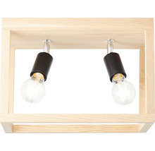 Plafonnier avec deux lampes et cadre en bois