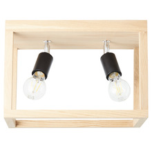 Plafonnier avec cadre en bois et deux ampoules