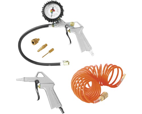 Reifenfüllpistole Set mit Manometer, Ausblaspistole und Spiralschlauch