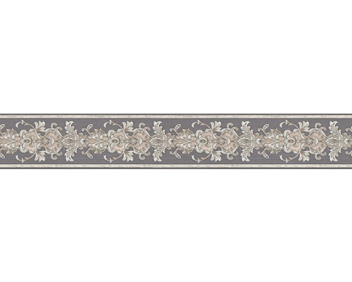 Frise 36730-1 papier ornement graphite argent 5 m x 10 cm Bordure à motif floral pour décoration murale