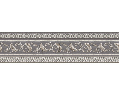 Frise 36731-1 papier ornement vrilles graphite argent 5 m x 17 cm Bordure avec motif floral pour décoration murale