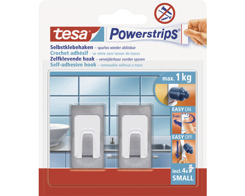 Patère salle de bain Tesa Powerstrips® Small acier inoxydable/blanc mat 57997-00000-20