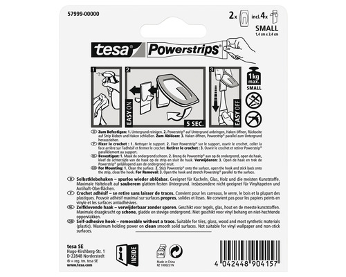 Tesa Powerstrips petit crochet adhésif contenu de l''emballage