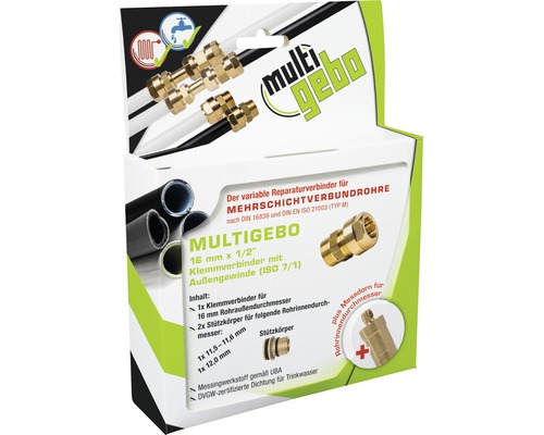 Raccord à compression connecteur GEBO Multigebo laiton 16,0 mm x 1/2 pouce FE 14.320.00.16KIT