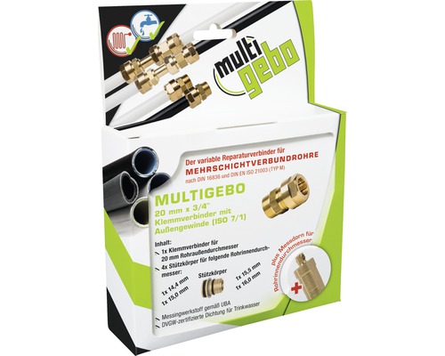 Raccord à compression connecteur GEBO Multigebo laiton 20,0 mm x 3/4 pouces FE 14.320.00.20KIT