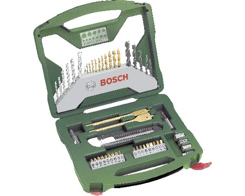Jeu de forets Bosch dans une boîte en plastique verte avec divers forets et embouts