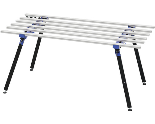 Établi avec profilés en aluminium et pieds réglables.