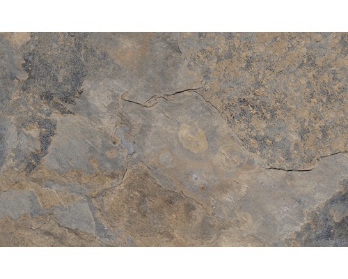 Nahaufnahme einer Bodenfliese in Schieferoptik.