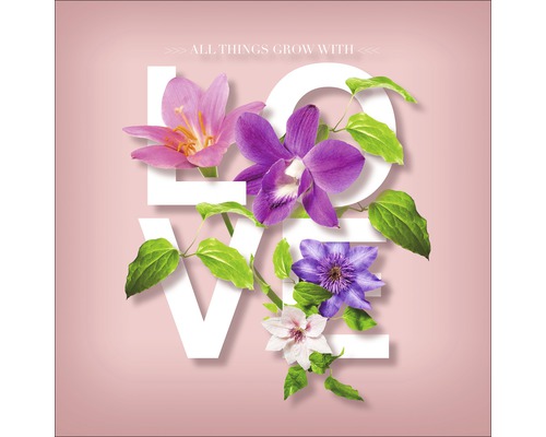 Schriftzug Liebe mit Blumen und Pflanzen