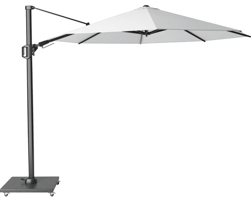 Freiarmschirm mit rechteckigem Schirm und stabilem Standfuß auf Rollen